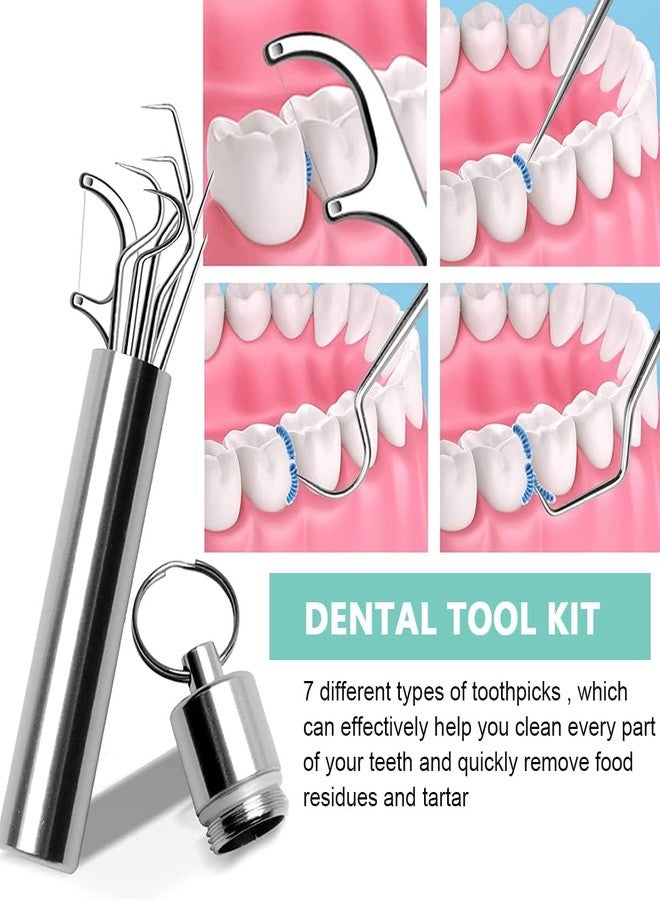 ZEVON Dental Tools, 7 in 1 Stainless Steel Teeth Cleaning Tool Kit, Dental Hygiene Kit Toothpicks Cleaning Picks Flosser for Teeth Braces Cleaning Tools - Image 5